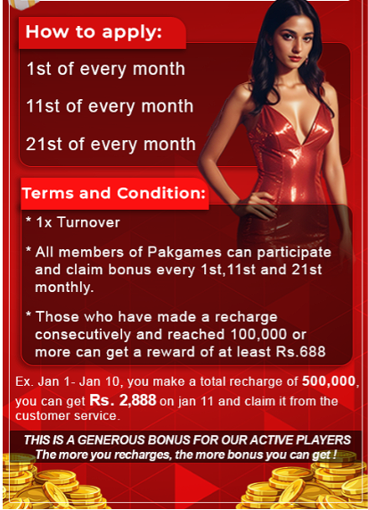 Colorful promotional banner showing Pakgames Lucky 10 Days of Interest with coins, cash, and gaming icons